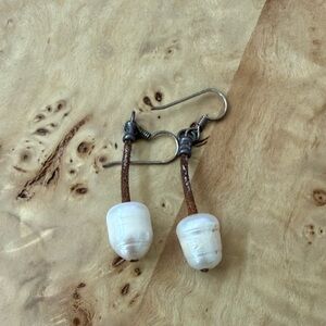 Leather Drop Pearl Earrings